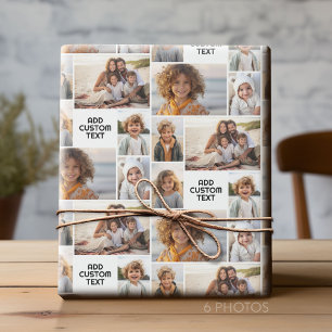 6 photo collage - solid color - black and white wrapping paper