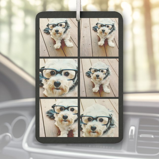 6 Photo Collage - stacked grid black Air Freshener (Custom Air Freshener with Photo Collage)