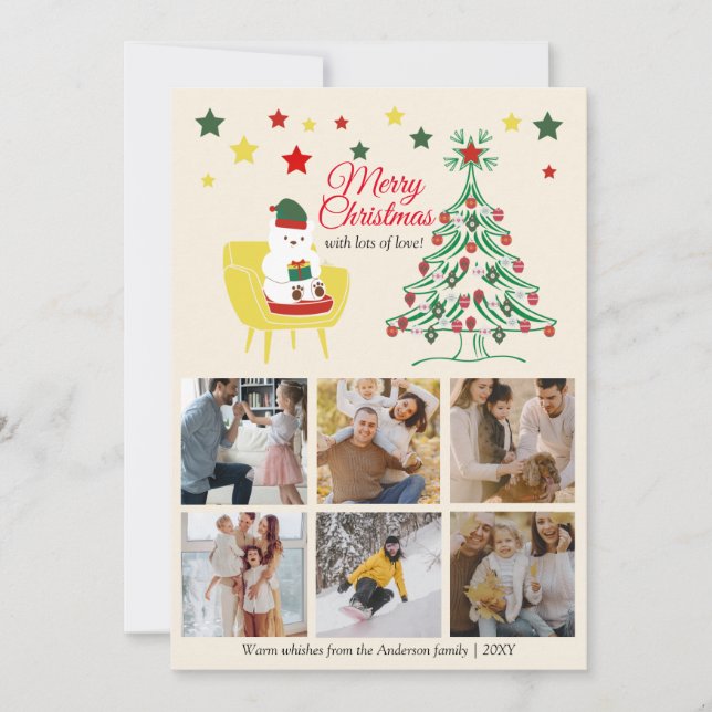 6 Photo Collage Teddy Bear Adorable Cute Christmas Card (Front)