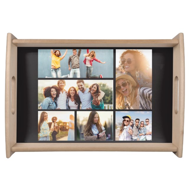 6 Photo Collage Template Personalize Serving Tray (Front)