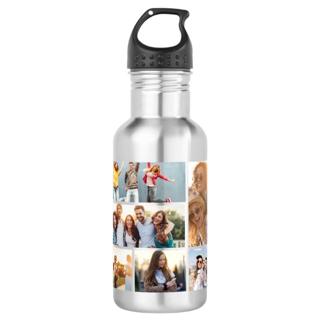 6 Photo Collage Template Personalize Stainless Steel Water Bottle (Front)