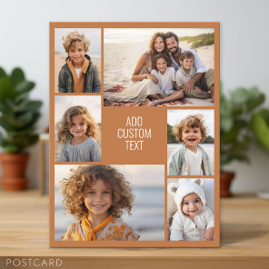 6 photo collage - terra cotta background - white postcard