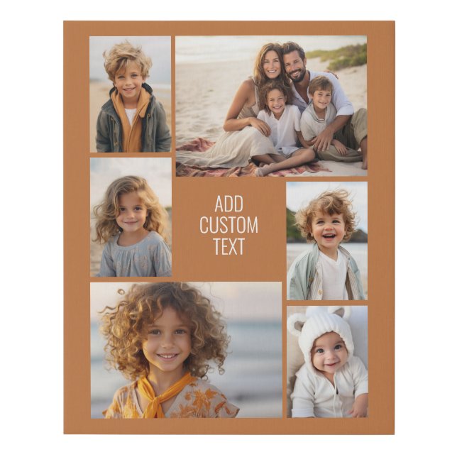 6 photo collage - terra cotta - white text faux canvas print (Front)