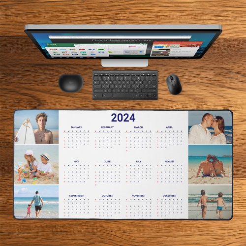 6 Photo Collage US 2024 Year At A Glance Calendar Desk Mat