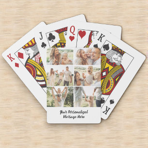 6 Photo Collage Vertical Custom Text Poker Cards