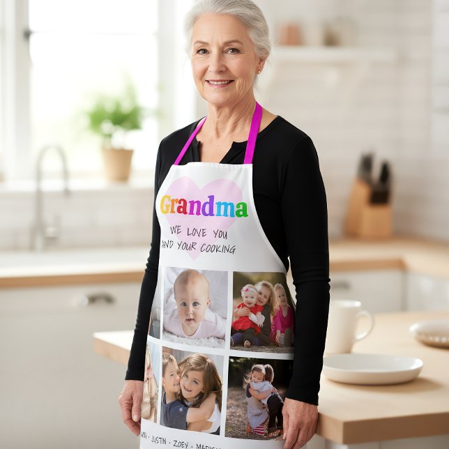 6 Photo Collage We Love You Grandma Colorful Bold Apron (Creator Uploaded)