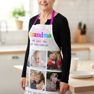 6 Photo Collage We Love You Grandma Colorful Bold Apron