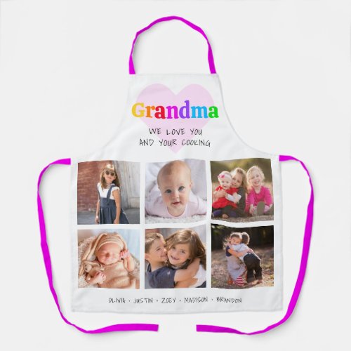 6 Photo Collage We Love You Grandma Colorful Bold Apron