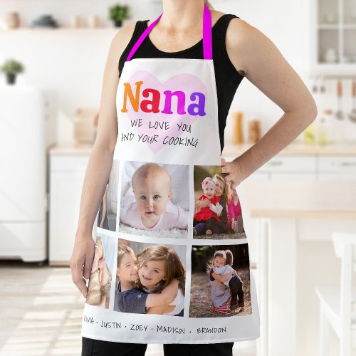 6 Photo Collage We Love You Nana Colorful Rainbow Apron