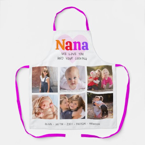 6 Photo Collage We Love You Nana Colorful Rainbow Apron