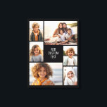 6 photo collage - white background - black text canvas print<br><div class="desc">6 photos in an uneven pattern surround an opening for three lines of text. Use 2 square cropped photos and 4 vertical photos to make this work!
The background is white. If you want to change the colors, click on the advanced design area and see more choices.</div>