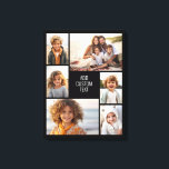 6 photo collage - white background - black text canvas print<br><div class="desc">6 photos in an uneven pattern surround an opening for three lines of text. Use 2 square cropped photos and 4 vertical photos to make this work!
The background is white. If you want to change the colors,  click on the advanced design area and see more choices.</div>