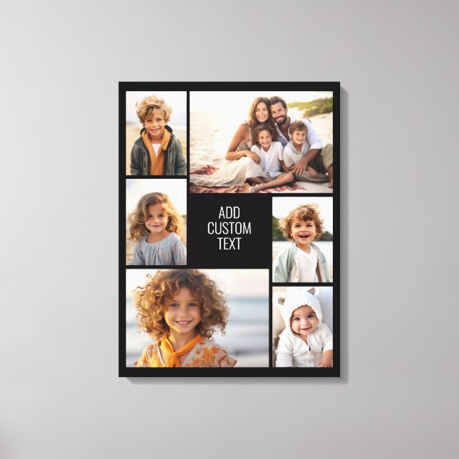 6 photo collage - white background - black text canvas print (Front)