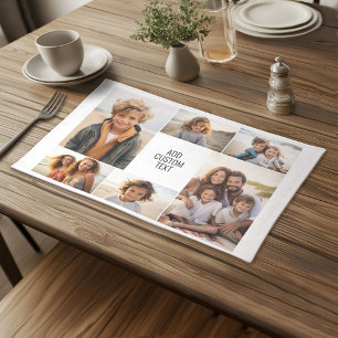 6 photo collage - white background - black text cloth placemat