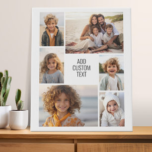 6 photo collage - white background - black text faux canvas print