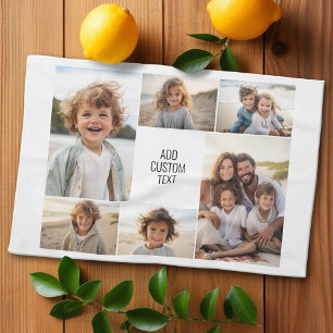 6 photo collage - white background - black text kitchen towel