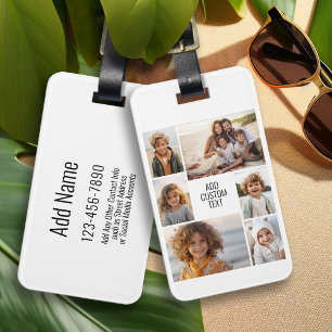 6 photo collage - white background - black text luggage tag