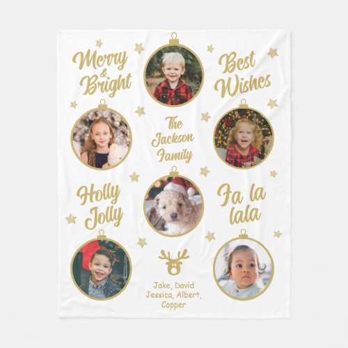 6 Photo Collage White Christmas Grandma Ornaments  Fleece Blanket