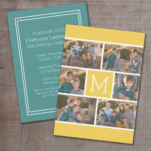 6 Photo Collage with Birthday Party Invitation