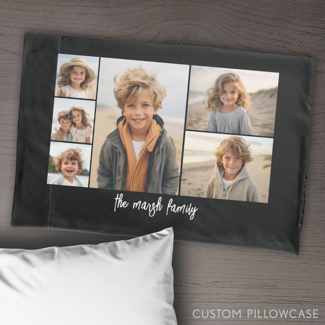 6 Photo Collage with black background Pillow Case (Create Your Own Photo Collage Pillowcase)