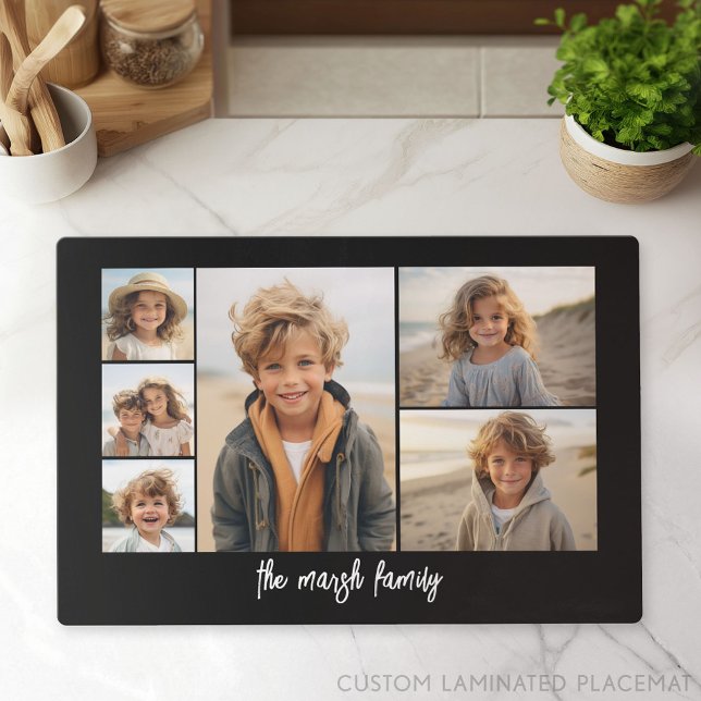 6 Photo Collage with black background Placemat (Custom Placemat with Photo Collage)