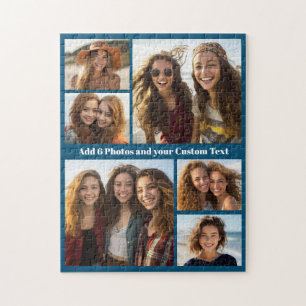 6 Photo Collage with Chunky Text -Modern Dark Blue Jigsaw Puzzle