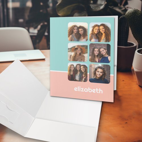 6 Photo Collage with color blocks and name Pocket Folder