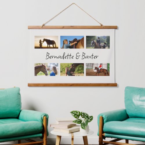 6 Photo Collage with Name for Horse Lovers Hanging Tapestry