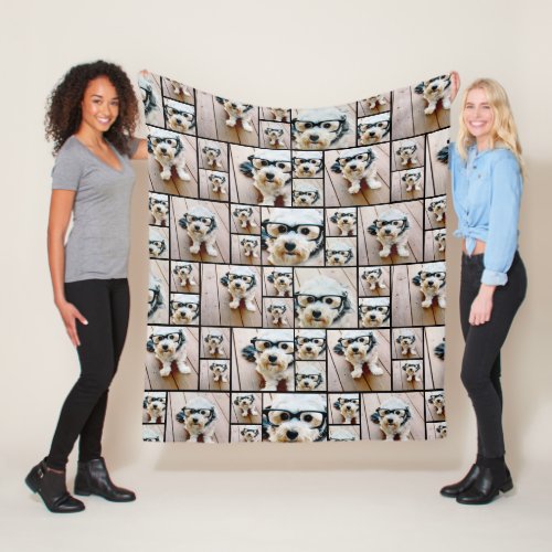 6 Photo Collage With Photo All Over _ Black Fleece Blanket