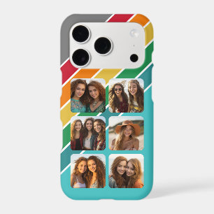 6 photo collage with retro 70s inspired stripes iphone 18 pro case