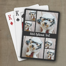 6 Photo Collage with Script Text - black and white Poker Cards