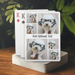 6 Photo Collage with Script Text - black and white Poker Cards