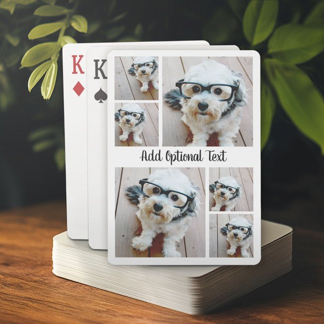 6 Photo Collage with Script Text - black and white Poker Cards (Personalized playing cards)