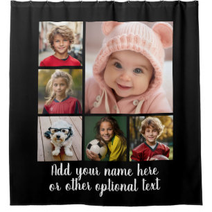 6 Photo Collage with Single Pink Monogram Shower Curtain