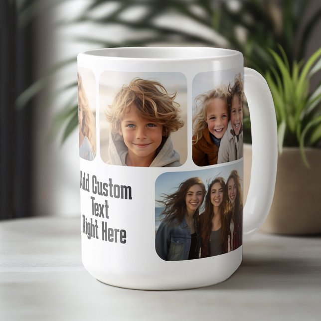6 Photo Collage with text block - black and white Coffee Mug (Custom Photo Mug)