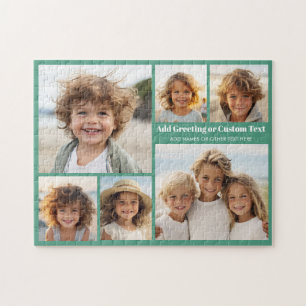 6 Photo Collage with Text -- Modern, Minimal Green Jigsaw Puzzle