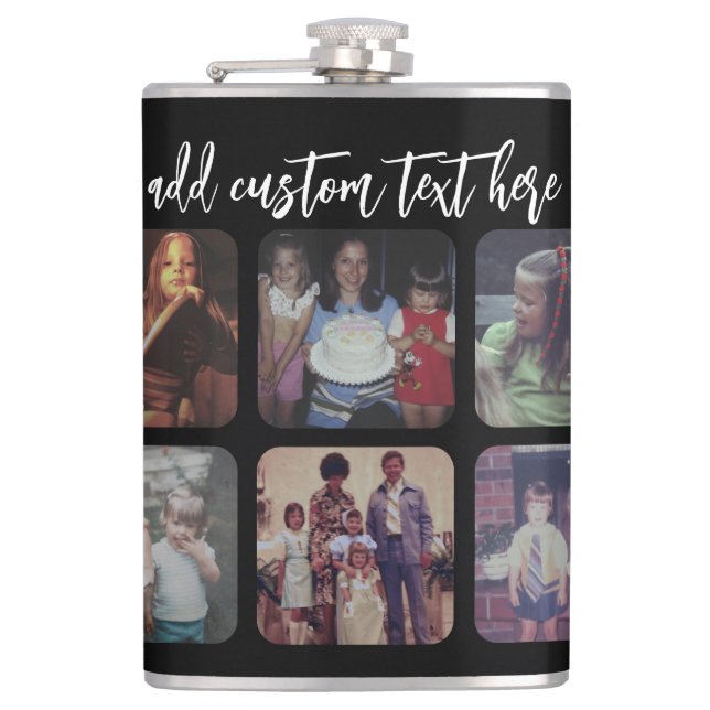 6 Photo Collage with trendy bounce script - black Flask (Front)