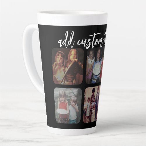 6 Photo Collage with trendy bounce script _ black Latte Mug