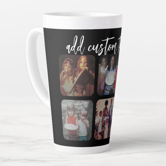 6 Photo Collage with trendy bounce script - black Latte Mug (Left Angle)