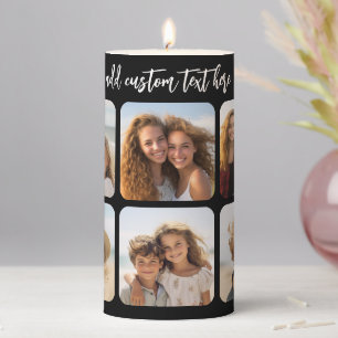 6 Photo Collage with trendy bounce script - black Pillar Candle