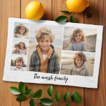 6 Photo Collage with white background Kitchen Towel<br><div class="desc">Front - 6 Photo template in a simple grid with a white border. A trendy font make a modern,  minimal design for the gift giving season.</div>