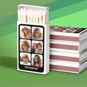 6 Photo Collage with white text on black Matchboxes