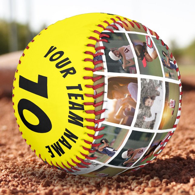6 Photo Collage Yellow Player Number Team Name Softball (Creator Uploaded)