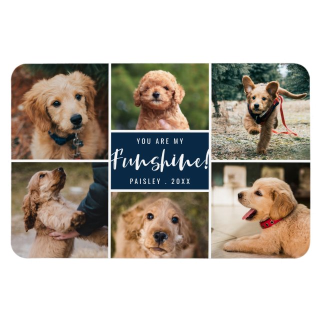 6 Photo Collage You Are My Funshine | Navy Pet Magnet (Horizontal)