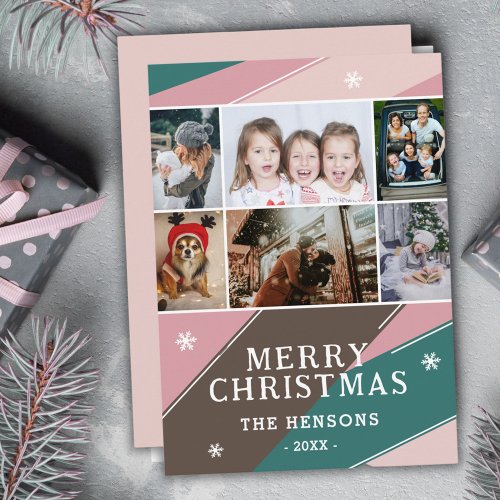 6 Photo Colorful Stripes Family Merry Christmas  Holiday Card