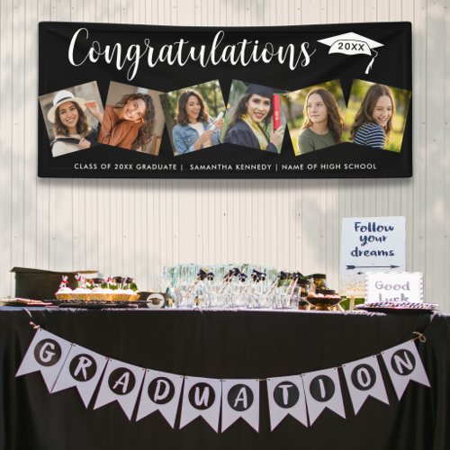 6 Photo Congrats Graduate 2026 Graduation Black Banner