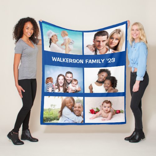 6 photo DIY  navy blue family birthday reunion Fleece Blanket