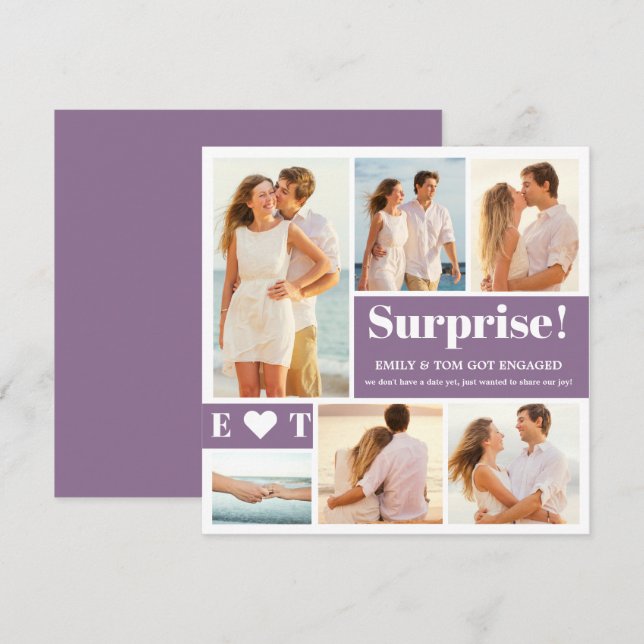 6 Photo Dusty Purple Engagement Announcement (Front/Back)