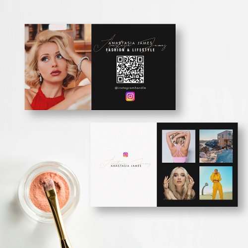 6 Photo Feed Grid Social Media QR Code Business  Business Card
