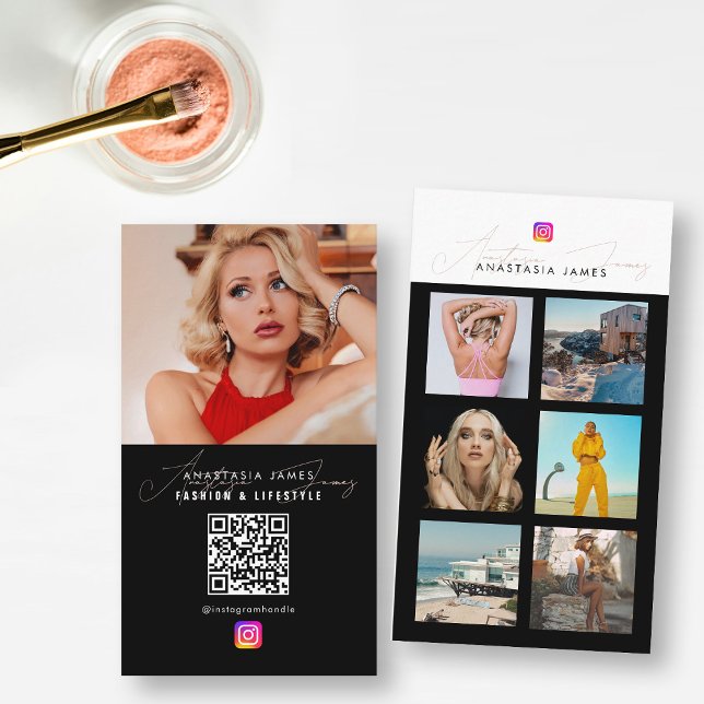 6 Photo Feed Grid Social Media QR Code Business  Card (6 Photo Feed Grid Social Media QR Code Business Business Card)